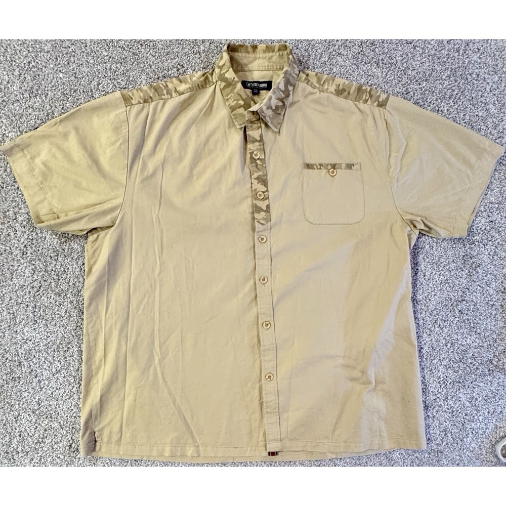 Stacy Adams Short Sleeve Shirt Mens 4XL Camo Button Down 100% Cotton Beige